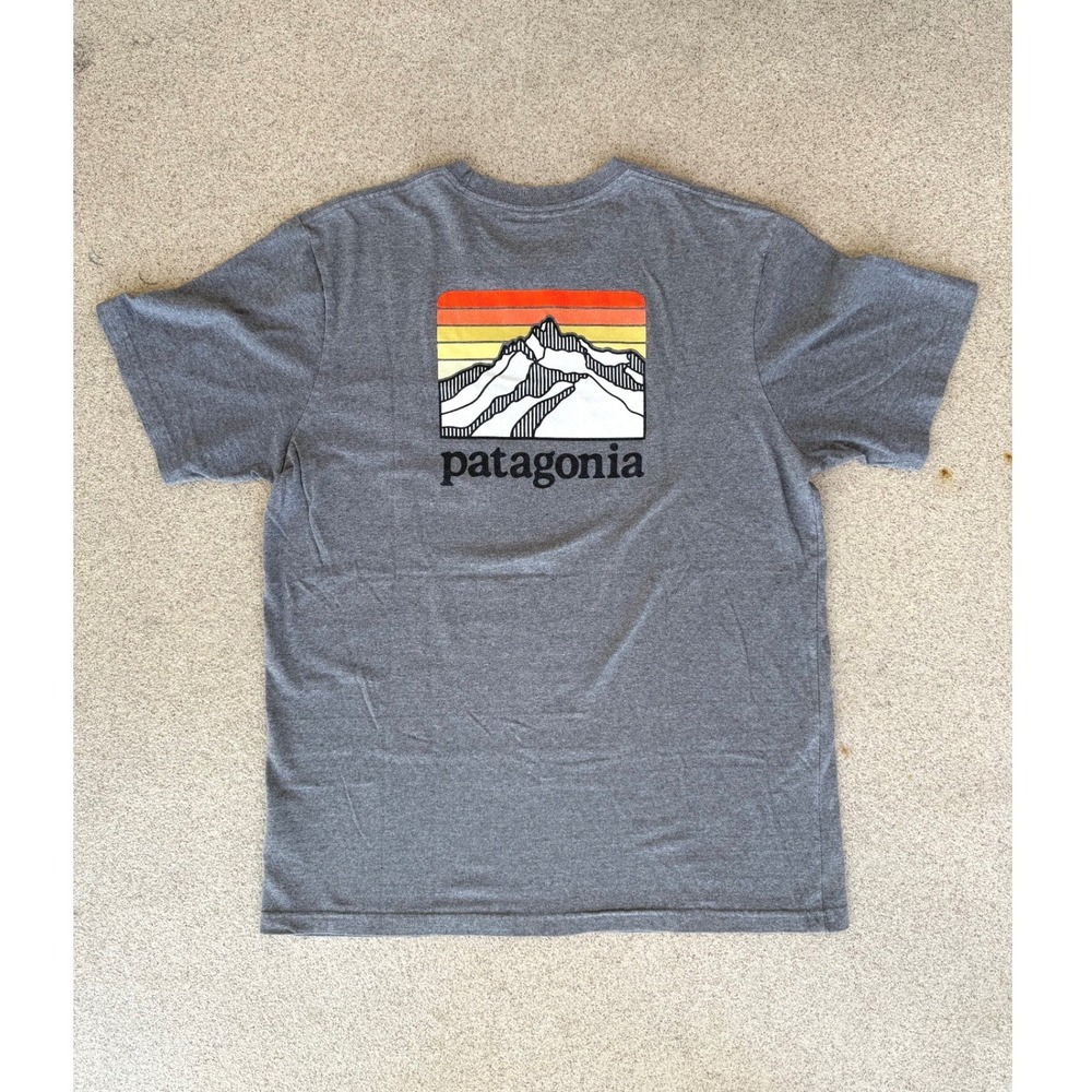 Patagonia Responsibili-Tee Mens Medium T-Shirt - Grey Pocket Mountain Graphic